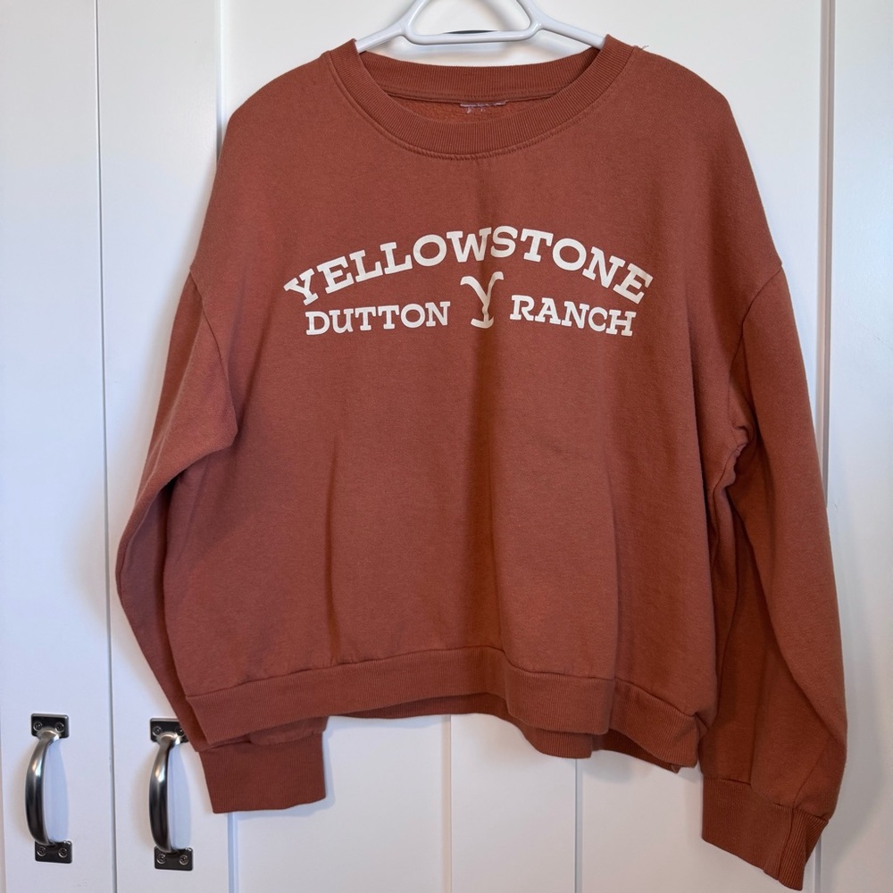 Yellowstone Dutton‎ Ranch Women's Brown Cropped Sweater with Oversized Sleeves
